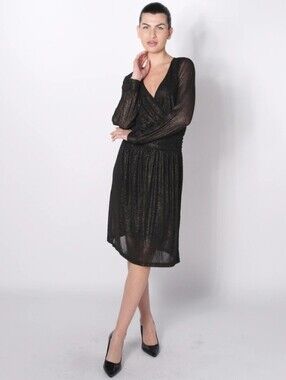 Black With Bronze Shimmer Wrap Midi Dress